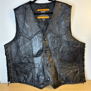 Vintage Genuine Hog Leather Black Vest by Rocky Ranch Hides Mens 3X